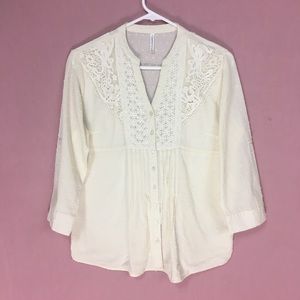 Passport Ivory Cotton Lace Button Down Blouse